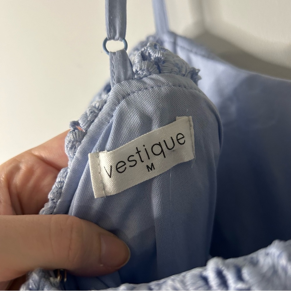NWT Vestique Isn't She Lovely Light Blue Tiered Mini Dress - Picture 6 of 8